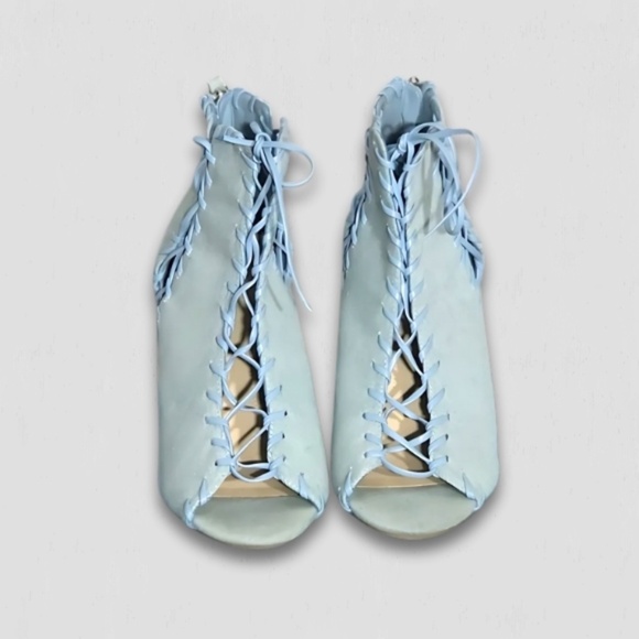 Forever 21 Denim Stiletto Heels Criss-Cross Lace-Up Detail Light Blue sz 10 - Picture 3 of 8